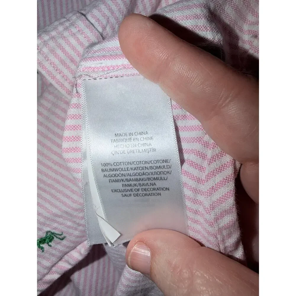 Ralph Lauren pink stripe button front long sleeve shirt embroider grasshoppers